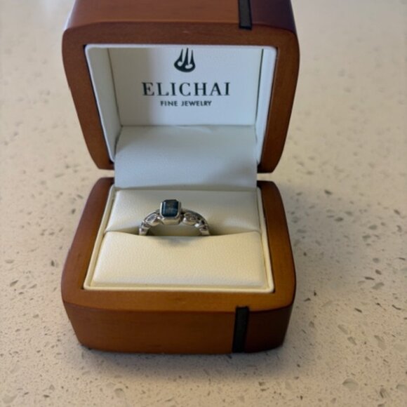 Elichai Jewelry - .82ct Montana Sapphire & Diamond Engagement Ring, 14k White Gold, Appraised 3.5k